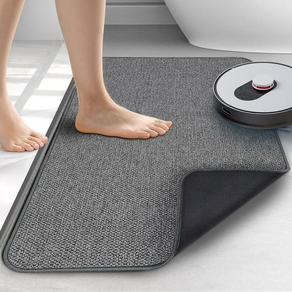 Upgraded Thin Bathroom Rugs, Bath Mat Super Absorbent, Bath Rugs Rubber Backing Non-Slip, Quick Dry Machine Washable, Cozy Cloth Bathroom Mat fit Under Door/Sink/ Bathtub/Floor/Shower 17''x27''-Gray