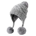 thumbnail image 4 of Holzlrgus Women Winter Sherpa Beanie Hats Knit Ear Flaps Peruvian Cover Ears Fleece Lined Fluffy Ski Snow Hat 3 Pompoms, 4 of 7