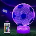 thumbnail image 1 of Lámpara 3D de ilusión óptica de fútbol, luz nocturna para niños y niñas, 16 colores regulables con control remoto y botón táctil, funciona con USB y pilas, regalo para entusiastas del deporte, 1 of 5