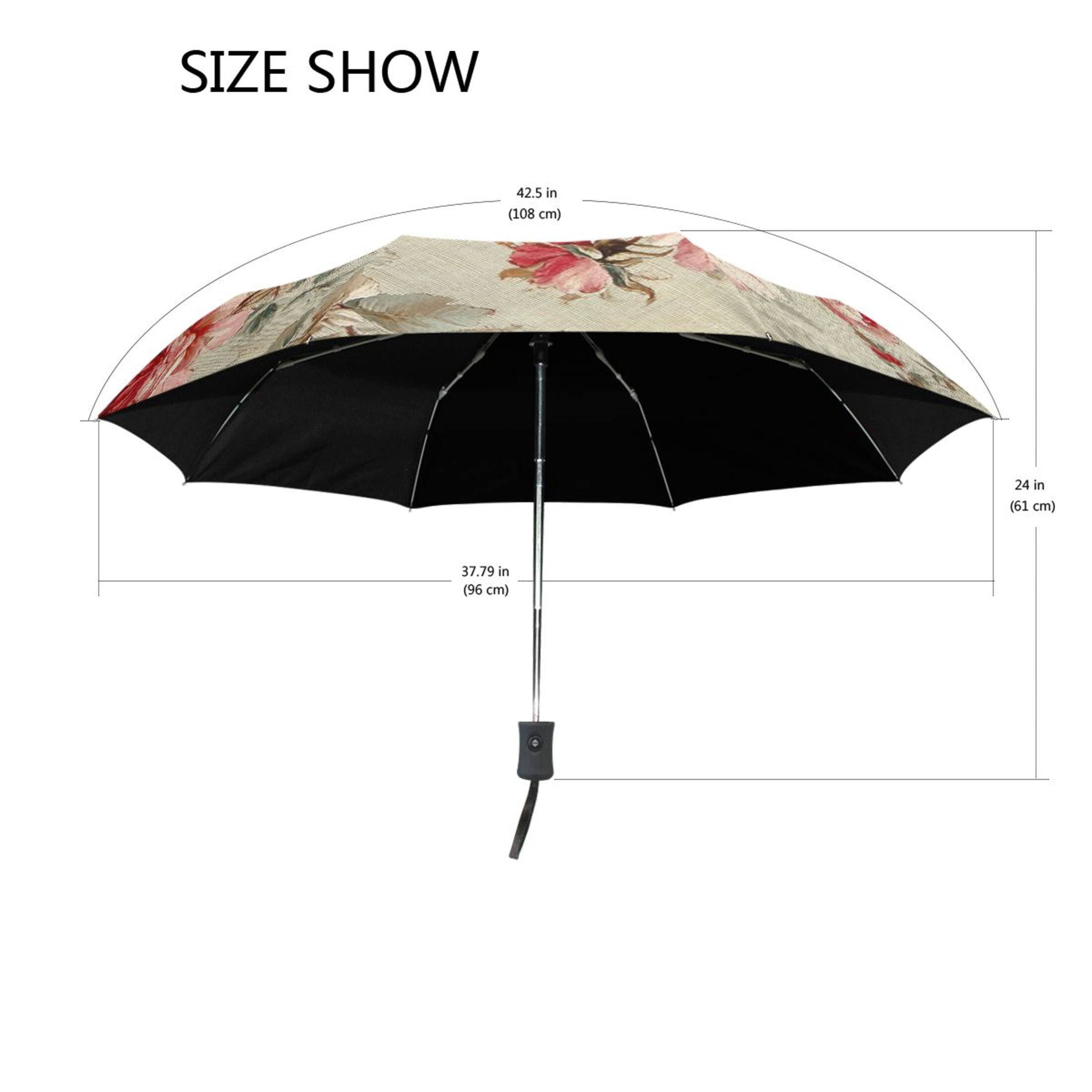 YAZAOO One-Touch Auto Open Close Rain Umbrella With Creative Classic Rose Garden Fabric Pattern