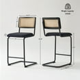 thumbnail image 3 of GrandNoor Black Modern Counter Height Bar Stools Set of 2 with Natural Rattan Cane and Solid Wood Backs, 24 Inch Upholstery with Metal Chrome Legs Mid Century Bar Chairs, 3 of 10