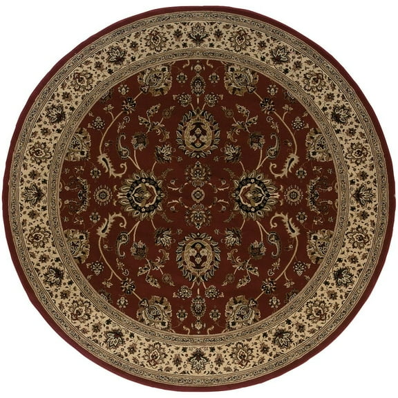 Oriental Weavers Ariana Area Rug - 130/8 - 6' Round - in Red/ Ivory - Vintage Inspired, Stain Resistant, Family and Pet Friendly , Dining Area Rug