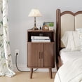 thumbnail image 6 of Whalefall Wood Night Stand with Charging Station, Mid Century Modern Fluted End Table with Storage for Living Room, Bedroom Curved Round Edge Beside Table with Sliding Tambour Doors, Walnut, 6 of 9