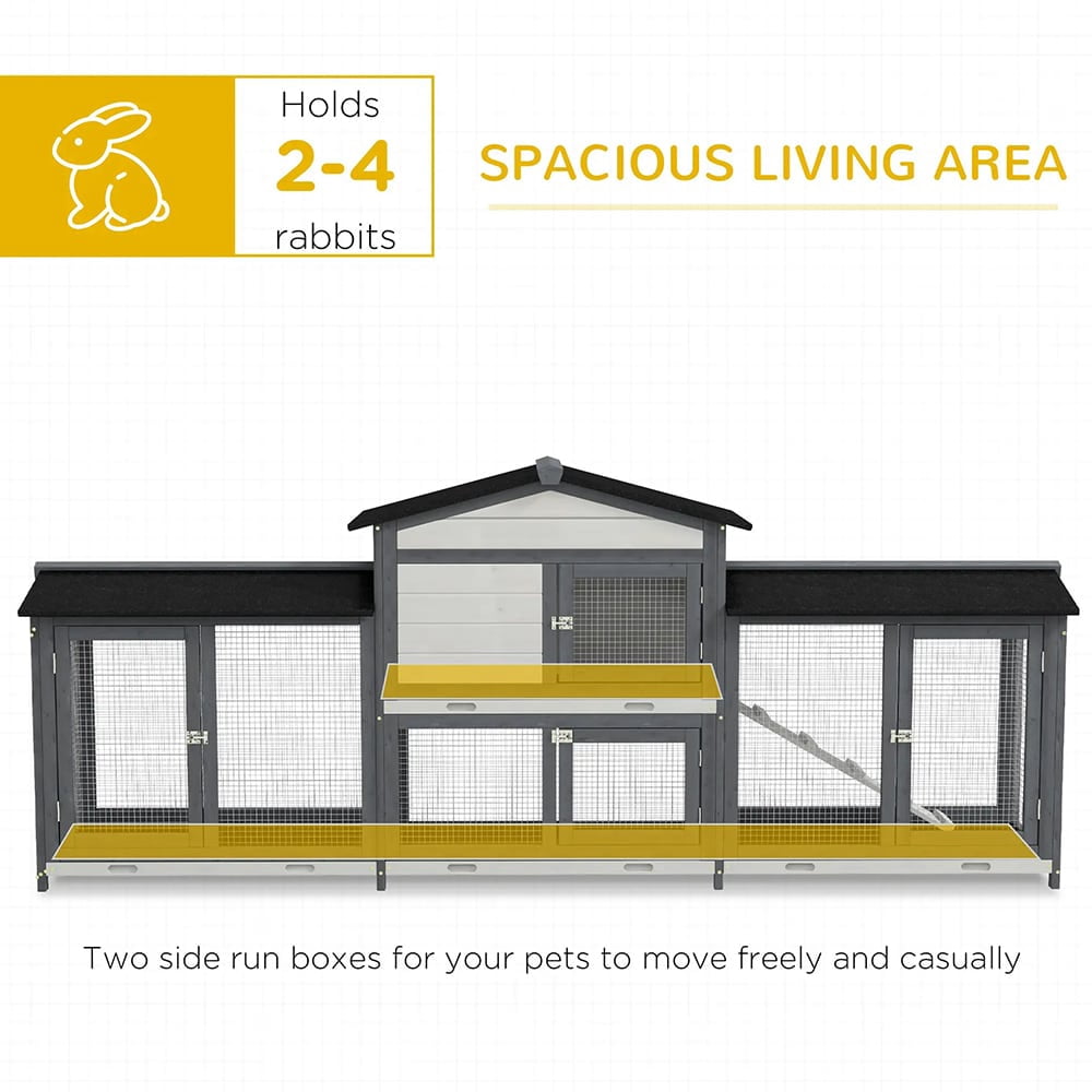 Spaco 90.5" Wooden Rabbit Hutch Bunny Cage Pet Playpen House Enclosure with Double Side Run Boxes, for Guinea Pig and Small Animals, Light Gray