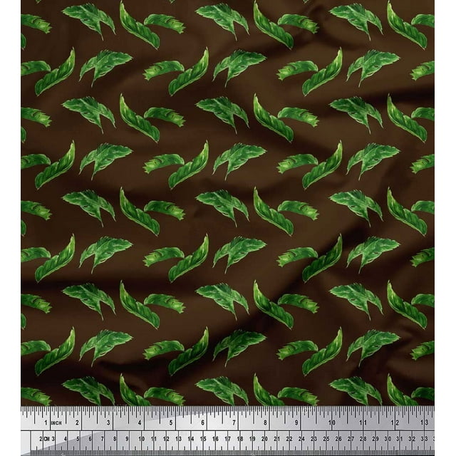 Soimoi Brown Poly Georgette Fabric Palm Leaves Fabric Prints By Yard 52 Inch Wide