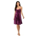 thumbnail image 2 of Women's Satin Nightgown Short Slip Sleep Dress Silk V Neck Sleepwear Solid Color Nightwear, Purple, 2 of 9