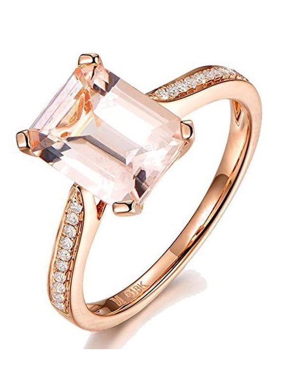 Limited Time Sale Antique 1.25 Carat Peach Pink Morganite (emerald cut Morganite) and Diamond Engagement Ring with 18k Gold Plating