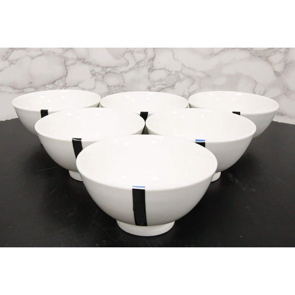 Sleek White Double Walled Porcelain Rice Miso Dessert Soup Bowls 10oz 5"D Set 6