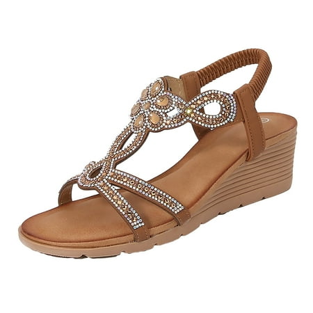 

Mnyotv Women s Spring Sandals Women s Wedge Sandals Bohemian Fashion Rhinestone Sandals Thick Sole Wedge Women s Shoes Bronze 42