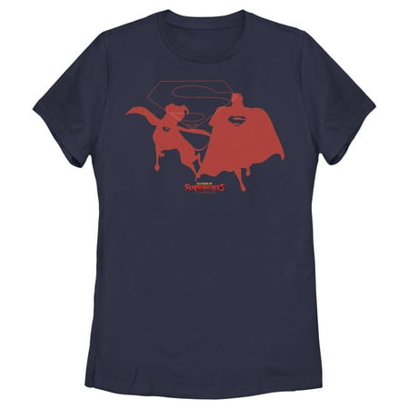 Women's DC League of Super-Pets Superman and Krypto Silhouettes Graphic Tee Navy Blue Small