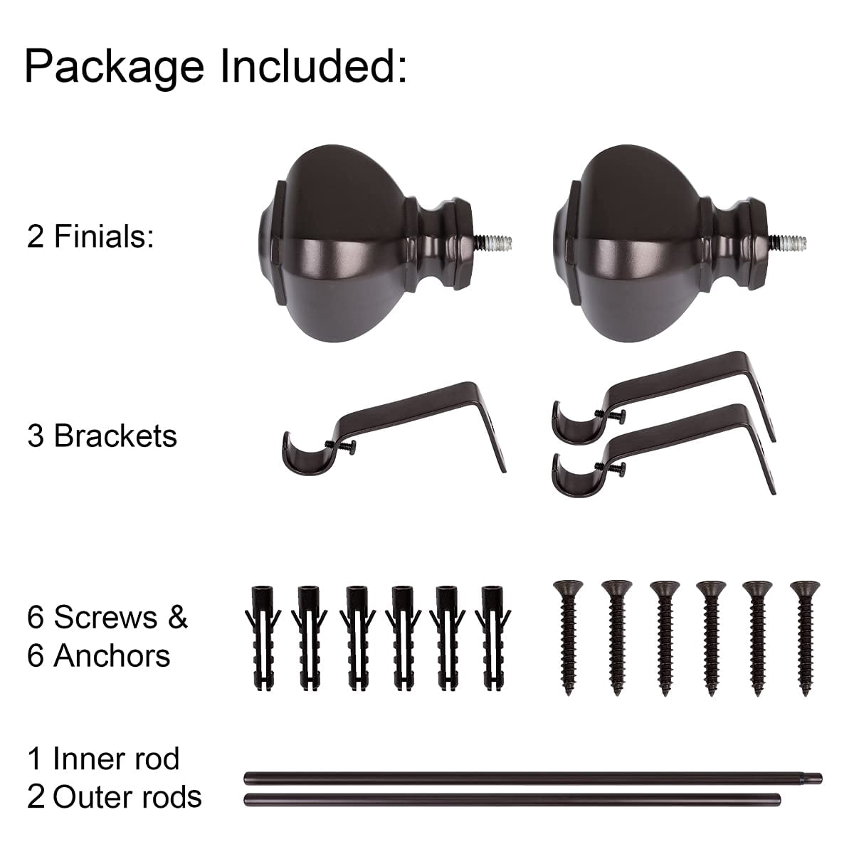 UTOPIA ALLEY Wall Mounted 3/4 Inch Curtain Rod - Curtain Rods For Windows 86 to 120 Inch, Adjustable Drapery Rods, Oil rubbed bronze Bedroom Curtain Rods, Tapestry Poles (Oil rubbed bronze 86"-120")