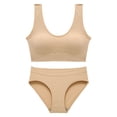 thumbnail image 1 of Conjunto de lencería sin costuras para mujer de 2 piezas con cuello en V y cuello halter: sujetador de cintura alta y tanga, nailon/spandex, color liso, sexy para la playa/ropa de dormir, 1 of 5
