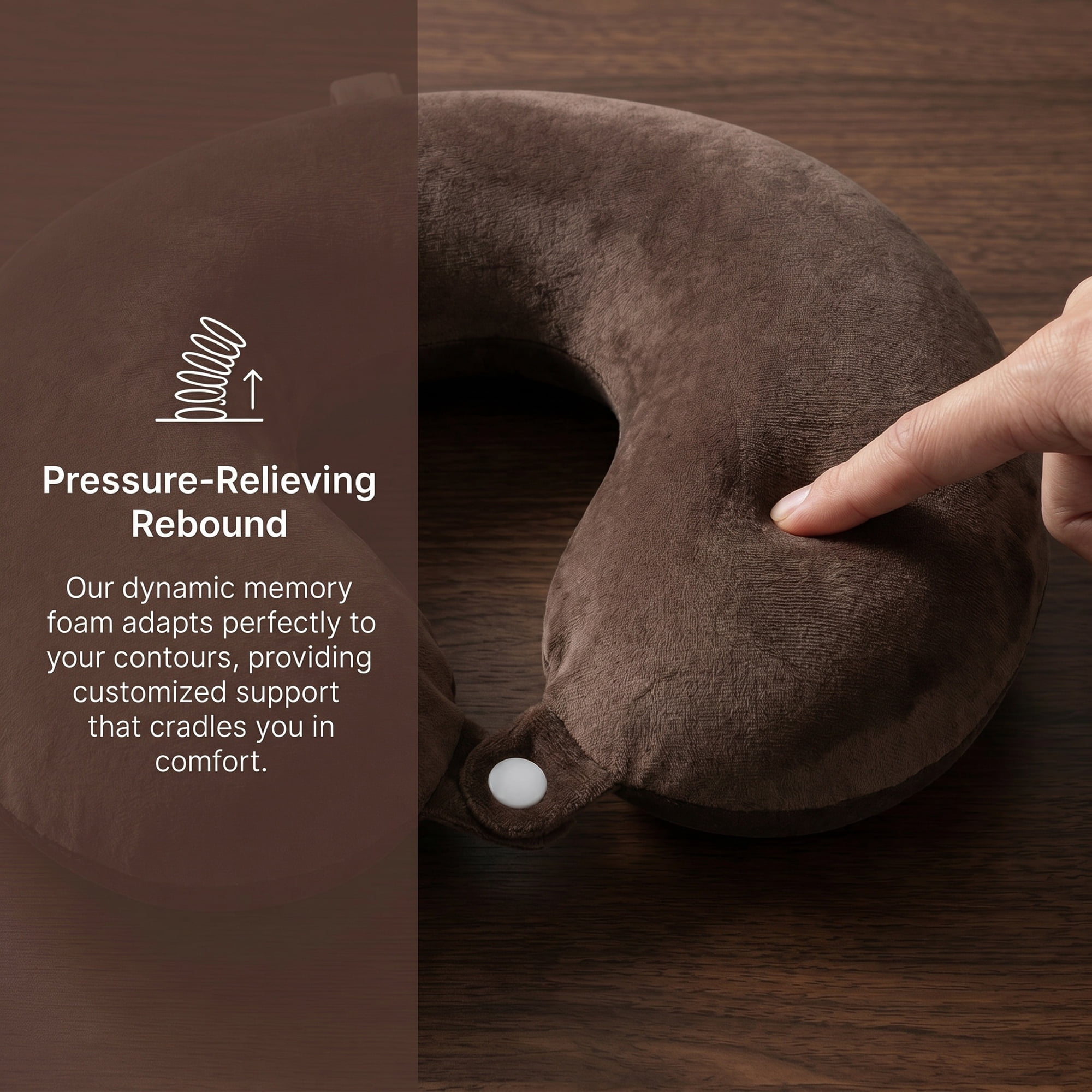 Unique Bargains Memory Foam Travel U Shape Neck Pillow Snap Closure Dark Khaki 12"x12"x4"