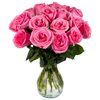 18 Fresh Cut Pink Roses by Arabella Bouquets in a Free Elegant Hand-Blown Glass Vase (Fresh-Cut Flowers, Pink)