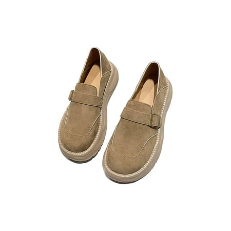 

SIMANLAN Women Flats Platform Loafer Soft Sole Casual Shoes Ladies Lightweight Walking Shoe Womens Slip On Loafers Khaki 7.5