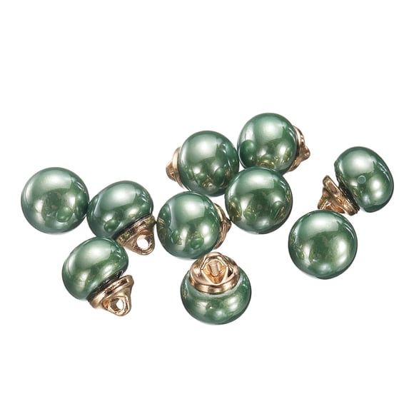 Uxcell 10pcs 16L Round Green Faux Pearl Buttons 10mm 3/8" Gold Metal Shank Sewing Buttons Replacement DIY Button for Sewing Clothing Bridal Wedding Dress DIY Crafts