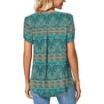 thumbnail image 4 of Women's V-Neck T-Shirt, Short Petal Sleeves, Back Pleated Midline, Loose Fit, Casual Blouse, Khaki/Blue, Size M, 4 of 5