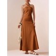 thumbnail image 2 of Women Elegant Redwood Satin Twist Front Halter Neck Long Maxi Dress For, 2 of 7