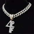 thumbnail image 2 of Men Women Hip Hop 4PF Letter Pendant Necklace Miami Cuban Chain Iced Out Bling Bling HipHop Necklaces Fashion Charm Jewelry, 2 of 8