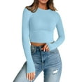 thumbnail image 2 of Annhoo Crop Tops for Women Long Sleeve Crew Neck Slim T Shirts Fall Teen Girls Fashion Base Layer Tight Clothes, 2 of 8