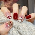 thumbnail image 2 of Uñas postizas cuadradas cortas de prensa navideñas de color rojo brillante de Santa Claus, 2 of 4
