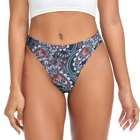 Red Blue White Paisley Thongs for Women - No Show Seamless Womens Thongs Underwear  Stretch G String Thongs for Women  Ladies Breathable Sexy Thong Bikini Panties Briefs