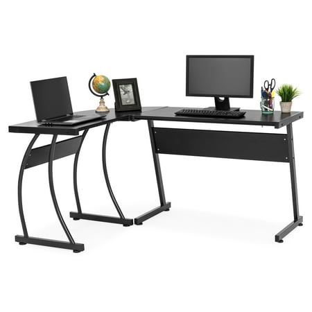Best Choice Products 3-Piece L-Shaped Corner Computer Desk Workstation with Metal Frame, Foot Pads, (Best Polish Black Metal)