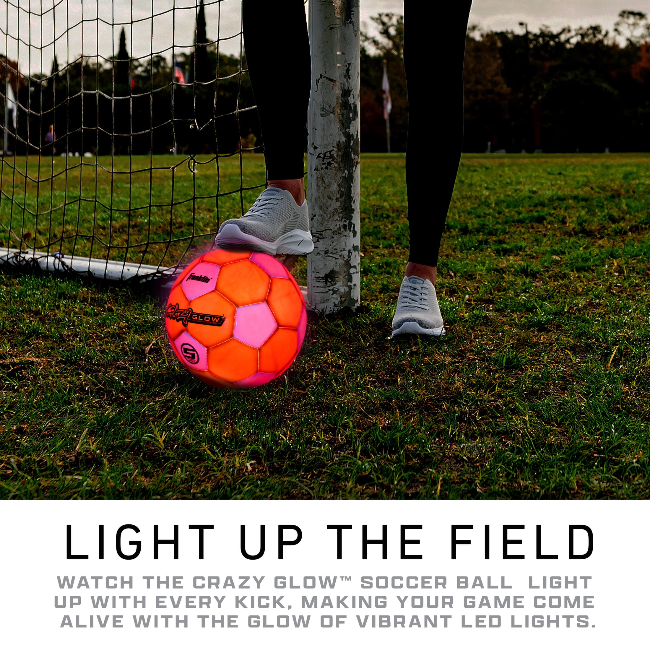 Franklin Sports Glow in the Dark Soccer Ball - Crazy Glow Light Up Indoor + Outdoor Soccer Ball - Official Size 5 - Air Pump Included - Perfect Gift for Kids + Adults