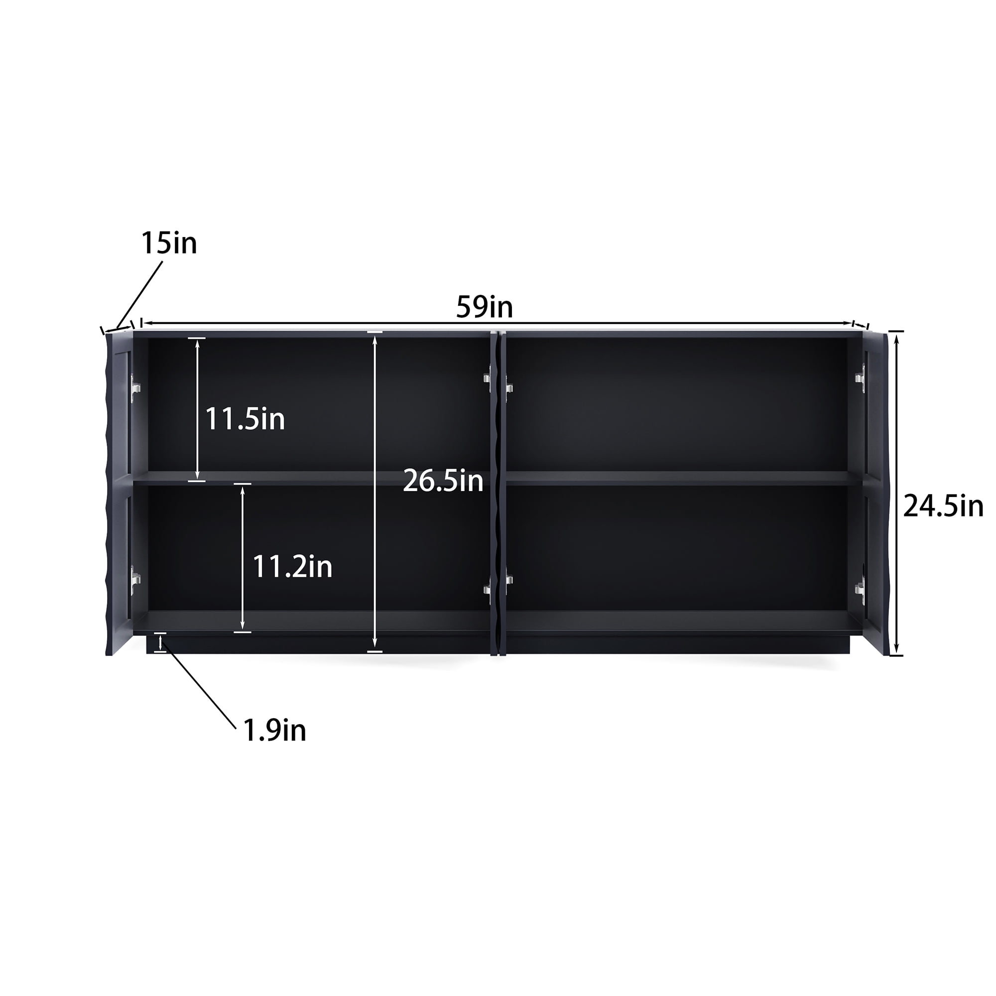Homy Casa 59 in Modern Credenza Sideboard Storage Cabinet with 4 Doors and 3D Ripple Front, Navy Blue