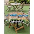 thumbnail image 3 of Outdoor Tablecloth with Umbrella Hole and Zipper, Black Plaid Easter Round Table Cloth 54 Inch Waterproof Tablecloth, Truck Spring Floral Bunny Animals Wooden Picnic Table Cover for Patio Camping, 3 of 7