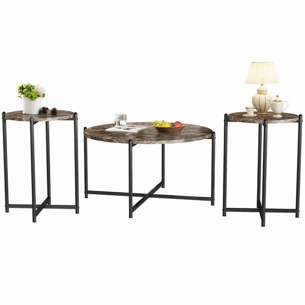 AWQM Coffee Table Set of 3, Modern Round Coffee Table & 2pcs End Table
