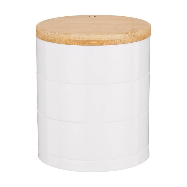 Organizador Home Trends Redondo de Plástico con Tapa de Bambú de Tres Niveles