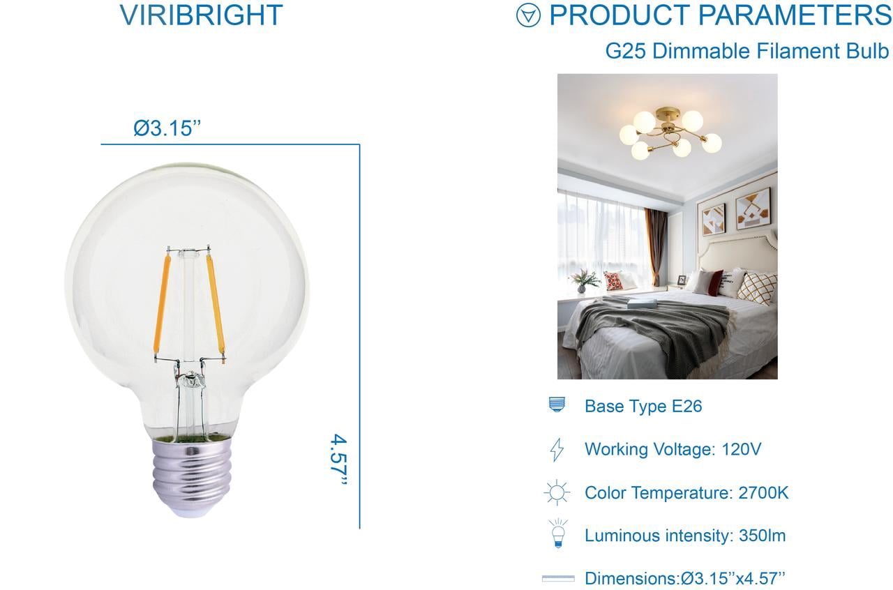 Great Value LED Bulbs, 3-Watt (40W Equivalent) G25 Deco Bulbs E26 Base Soft White, 3-Pack