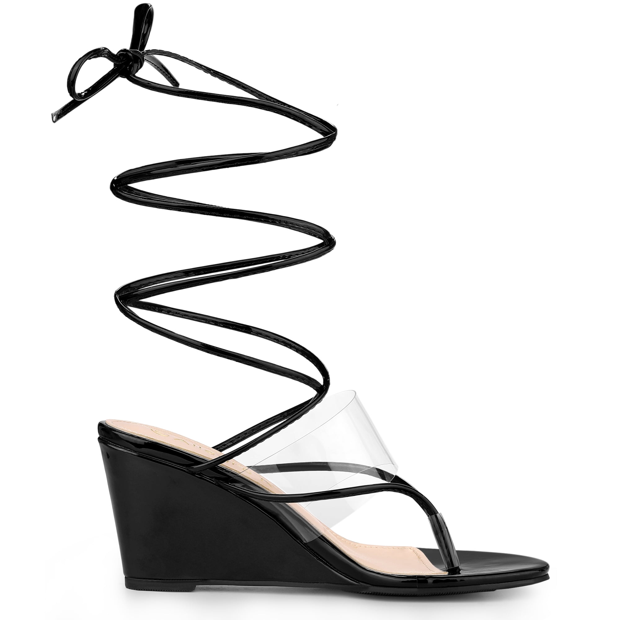 Unique Bargains Women's Strappy Flip Flops Clear Strap Wedge Sandals
