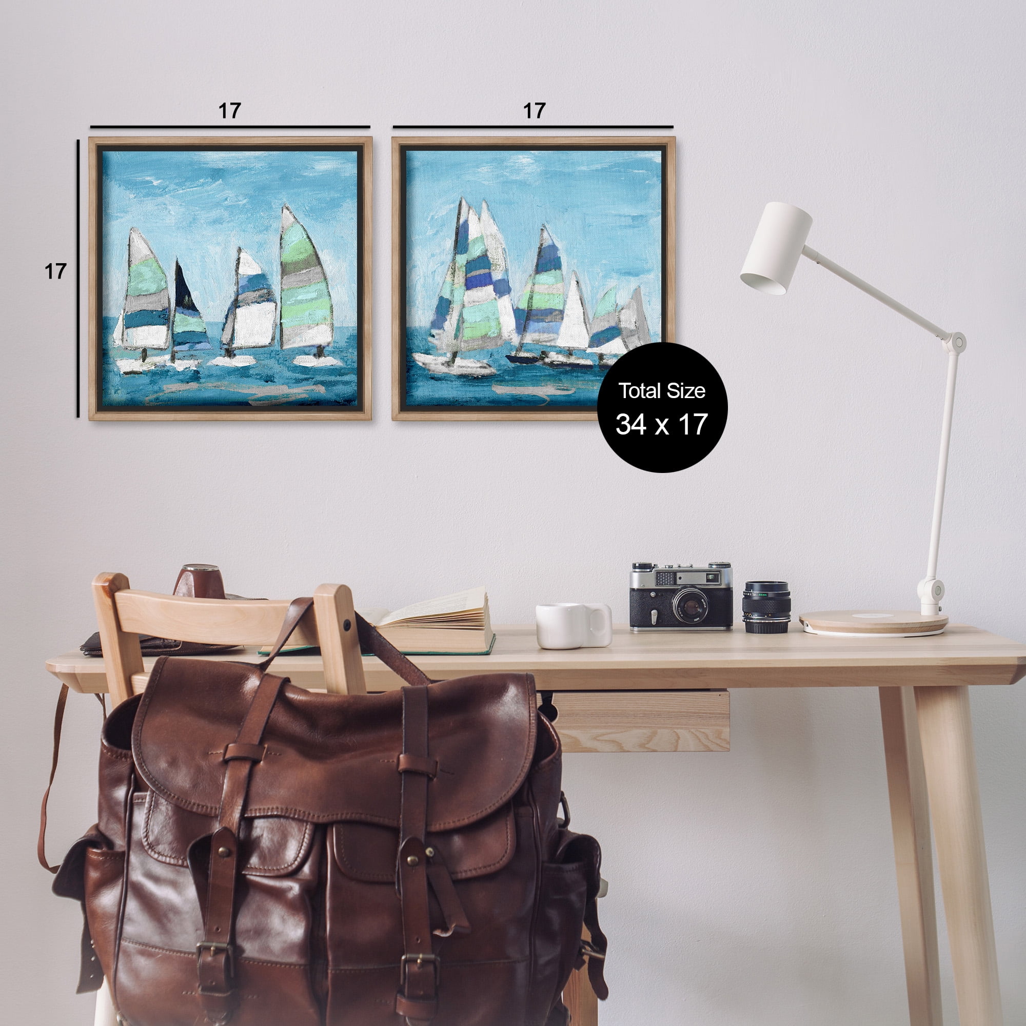 Stupell Industries Soothing Sailboats Drifting Marina Nature Painting Brown Floater Framed Canvas Art Print Wall Art, 18 x 18, Set of 2