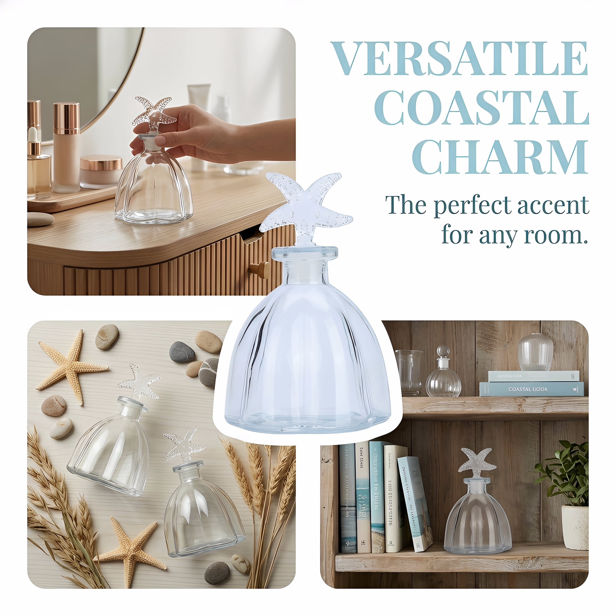 Unique Bargains 2pcs Decorative Glass Jars with Ornate Glass Stoppers Starfish Shaped Snap Cover 3.3"x3.3"x5.9"