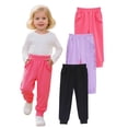 thumbnail image 3 of HILEELANG Toddler Girls' Jogger Pants 3-Pack Pull on Cotton French Terry Solid Grey Navy pink Ruffle Pocket SweatPants 4Y, 3 of 8