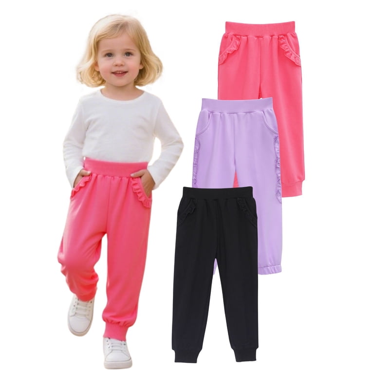 HILEELANG Toddler Girls' 3-Pack Cotton Jogger Pants photo 2