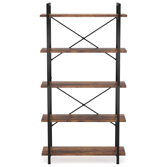 Yardi Yarda 5-Tier Bookshelf, Industrial Etagere Bookcase Display Shelf Unit, Rustic Brown