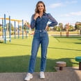 thumbnail image 7 of Domzest Women’s Vintage Faux Denim Shirt Sheer Mesh Long Sleeve Denim Tops Button Down See Through Jean Top with Chest Pocket Blue S, 7 of 7