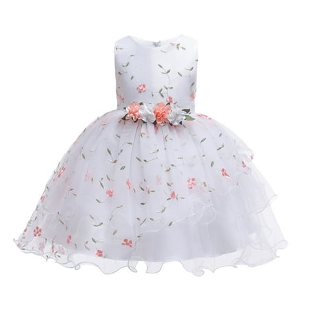 

nsendm Toddler Wedding Dress Kid Children Girl Sleeveless Floral Embroidered Tulle Ball Toddler Dress for Wedding Pink 7 Years