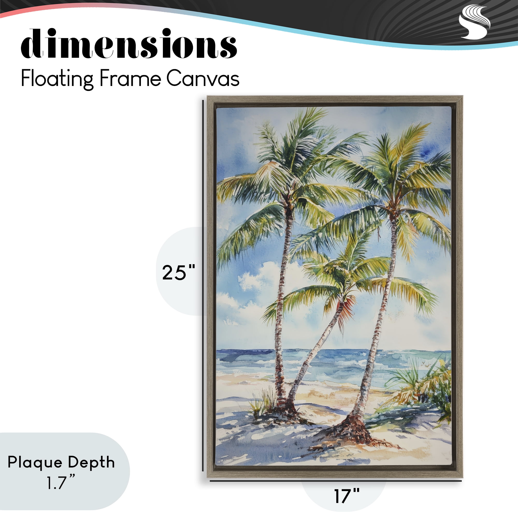 Stupell Industries Windy Palm Trees on Shore Brown Framed Floater Canvas Wall Art, design by Petal Prints Design