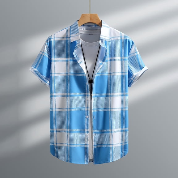 Zylanna Men's Hawaiian Shirts, Turndown Collar Casual Short Sleeve Quickly Dry Summer Beach Button Down Shirts Blue Size S