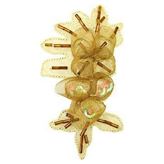 3.5"x1.25" Silve Embroidered Sequins Beaded Flower 6 col Champagne Blue Pink Burgundy Brown Peach Patch Motif(2 pieces) (Brown)