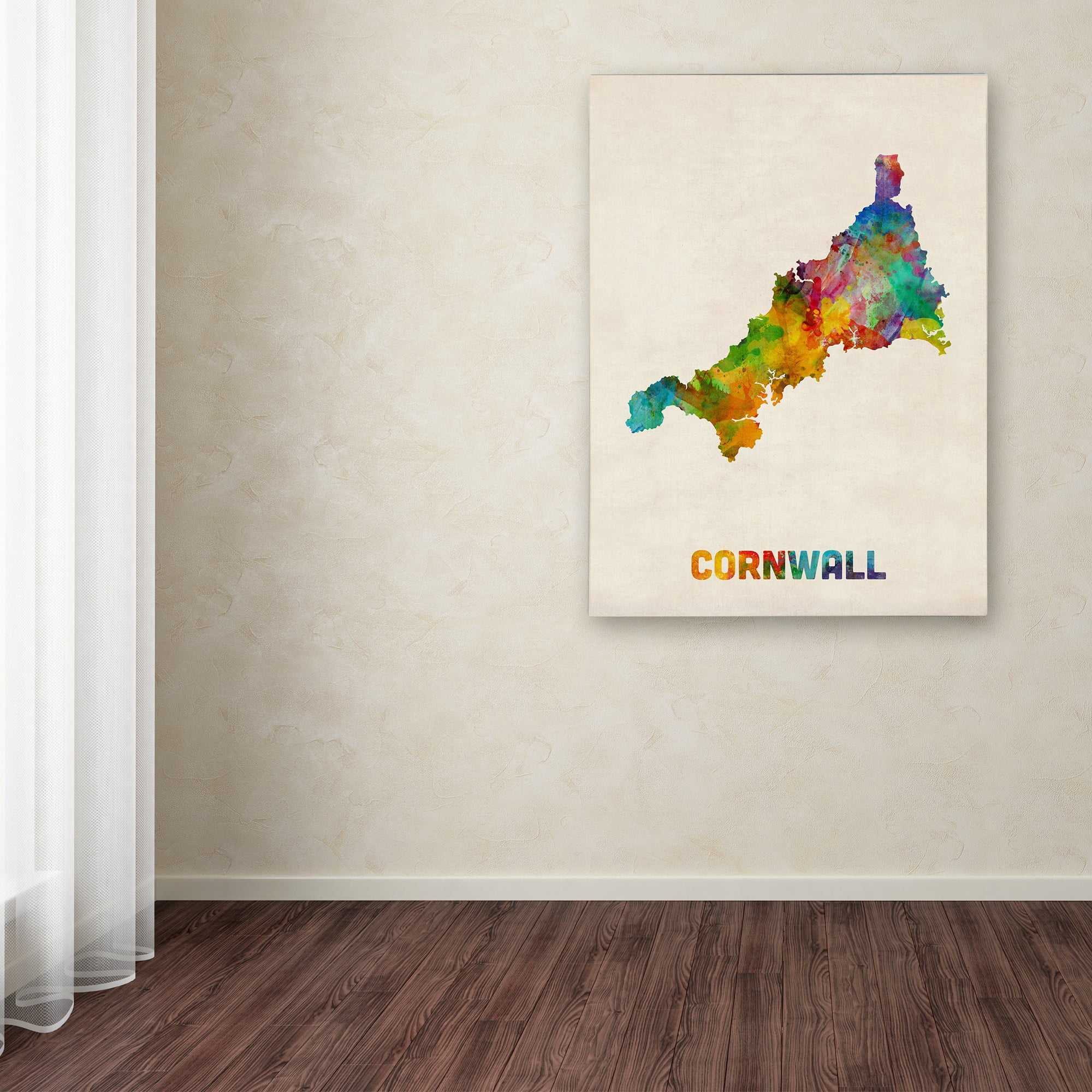 Trademark Fine Art "Cornwall England Watercolor Map" Canvas Art by Michael Tompsett