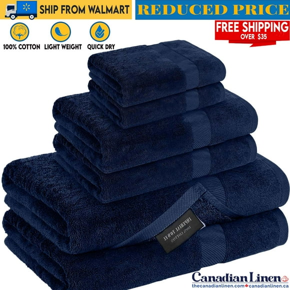 Canadian Linen Imperial Basic Bathroom Towel Set 6 Pieces Lightweight Quick Dry Thin 2 Bath Towels 2 hand Towels and 2 Washcloths 100% Cotton Towels Soft Absorbent Towel for Bathroom 6 Pack Navy Blue