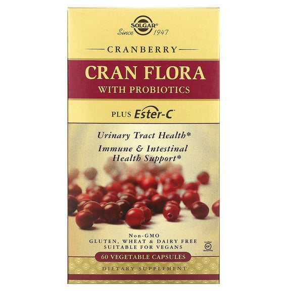 Solgar Cran Flora with Probiotics Plus Ester-C Vegetable Capsules, 60 Ct