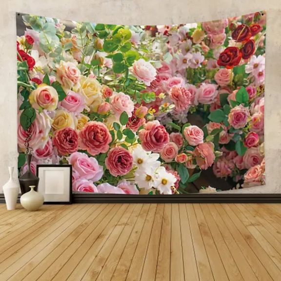 Red Rose Tapestry Flower Plant Tapestry Botanical Nature Tapestry Red and Black for Bedroom Living Room Wall Decor (6,W150xH130cm)