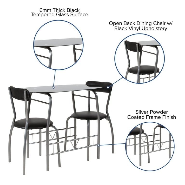 Free Shipping Flash Furniture Sutton 3 Piece Space Saver Bistro Set with Black Glass Top Table and Black Vinyl Padded Chairs Walmart