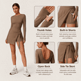thumbnail image 4 of Feekit Women's Long Sleeve Tennis Golf Dress with Built-in Shorts High Stretch Athletic Workout Romper Skort Dress with Thumb Holes, 4 of 8